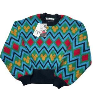 NWT Zara Disney Mickey Mouse Jacquard Knit Sweater Size Small Chunky Cozy Warm